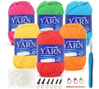6 Pack Beginners Crochet Yarn Cotton for Beginners Crocheting and Knitting Cotton Nylon Blend Easy Yarn for Beginner Crochet Kit-Bright Series