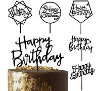 6-Pack Black Birthday Cake Topper Set, Double-Sided Shiny Black, Acrylic Happy Birthday Sign Cake Toppers/Cupcake Toppers, Birthday Party Decorations Supplies for Cool Guy.