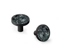 6 Pack Black Drawer Pulls & Wall Hooks, Unqine Handles for Cabinet Wardrobe, Black-Gray Fragmented Stone Pattern Design, Zinc Alloy Kitchen Bathroom Home Decor Hardware
