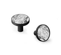 6 Pack Black Drawer Pulls & Wall Hooks, Unqine Handles for Cabinet Wardrobe, Black-White Fragmented Marble Design, Zinc Alloy Kitchen Bathroom Home Decor Hardware