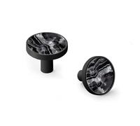 6 Pack Black Drawer Pulls & Wall Hooks, Unqine Handles for Cabinet Wardrobe, Black-White Layered Agate Texture Design, Zinc Alloy Kitchen Bathroom Home Decor Hardware