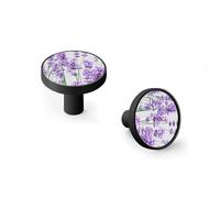 6 Pack Black Drawer Pulls & Wall Hooks, Unqine Handles for Cabinet Wardrobe, Lavender Purple Design, Zinc Alloy Kitchen Bathroom Home Decor Hardware