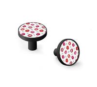 6 Pack Black Drawer Pulls & Wall Hooks, Unqine Handles for Cabinet Wardrobe, Red and Pink Lip Marks with Word Kiss Design, Zinc Alloy Kitchen Bathroom Home Decor Hardware