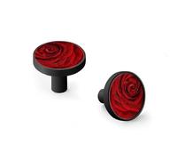 6 Pack Black Drawer Pulls & Wall Hooks, Unqine Handles for Cabinet Wardrobe, Red Rose Design, Zinc Alloy Kitchen Bathroom Home Decor Hardware