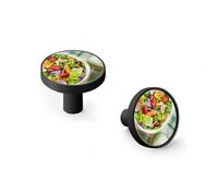 6 Pack Black Drawer Pulls & Wall Hooks, Unqine Handles for Cabinet Wardrobe, Salad Vegetables Design, Zinc Alloy Kitchen Bathroom Home Decor Hardware