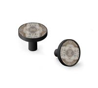 6 Pack Black Drawer Pulls & Wall Hooks, Unqine Handles for Cabinet Wardrobe, Symmetric Beige-Gray Agate Pattern Design, Zinc Alloy Kitchen Bathroom Home Decor Hardware