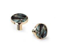 6 Pack Black Granite and Blue Agate with Golden Veins Cabinet Knobs and Wall Hooks, Golden Base Solid Zinc Alloy Drawer Pulls, Modern Handle for Kitchen, Bathroom, Dresser Cabinet Hardware