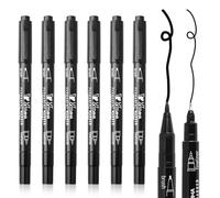 6 Pack Black Marker Pen Dual Felt Tip Pens Set Waterproof Black Sharpie Pen Colouring Pens Permanent Fineliner Biro Pen for Adults Children Art Drawing Sketching Dooding Marking Glass Stone Wood