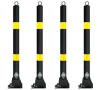 6 Pack Black Safety Bollard Post Traffic Delineators with Reflective Strips & Hanging Rings for Driveways, Parking Lots, Construction Sites - Durable & Highly Visible