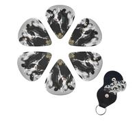 6 Pack Black White Cows Guitar Picks with Guitar Pick Holder, Personalized Celluloid Plectrums for Acoustic Guitar, Bass, Ukulele, Cool Bass Accessories Gifts for Men Women 0.71mm