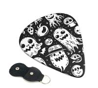 6 Pack Black White Spooky Ghosts Guitar Picks, Bass Electric Acoustic Guitar Ukulele Accessories, Thin Guitar Picks Plectrums with Organizer Bag