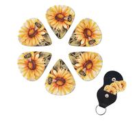 6 Pack Blackboard Bees Sunflowers Guitar Picks with Guitar Pick Holder, Personalized Celluloid Plectrums for Acoustic Guitar, Bass, Ukulele, Cool Bass Accessories Gifts for Men Women 0.46mm