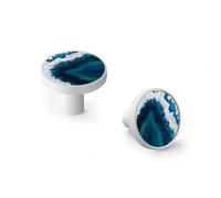 6 Pack Blue Agate Crystal Cabinet Knobs and Wall Hooks, White Base Solid Zinc Alloy Drawer Pulls, Modern Handle for Kitchen, Bathroom, Dresser Cabinet Hardware