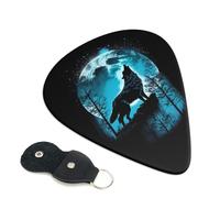 6 Pack Blue Full Moon Wolf Guitar Picks, Bass Electric Acoustic Guitar Ukulele Accessories, Medium Guitar Picks Plectrums with Organizer Bag