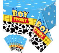 6 Pack Boy Story Baby Shower Plastic Tablecloth, It’s A Boy Cow Pattern Printed Table Cover, Blue Sky and White Cloud Tablecloth for Baby Shower Birthday Party Supplies Decorations, 54 x 108 Inch