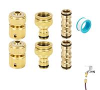 6 Pack Brass Garden Hose Tap Connector Kit, Brass Garden Hose Quick Connector 2 Double Male 2 Hose Tap Connectors 1/2'' & 3/4'' 2-in-1 Faucet Adapter 2 Hose End Connectors 1 Plumber Tape