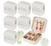 6 Pack Bridesmaid Jewelry Box with Ribbon, Maid Matron of Honor Small Travel Jewelry Case for Women, Bridesmaid Proposal Gifts, Wedding