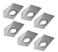 6 Pack | Bright 2.6W LED Under Cabinet Wedge Spot Lights & Driver Kit | Stainless Steel & Warm White | Kitchen Worktop Countertop Cupboard Unit Down Light | Modern Lighting Fitting