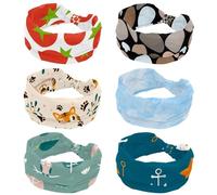 6 Pack Brown White Stone Path Seamless Pattern Fashion Wide Headband, Headbands for Women, Cross Elastic Head Wrap, Sweat Sport Workout Turban Headband