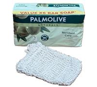 6-Pack Bundle: Palmolive Naturals Olive & Milk Soap (90g x 6) with Natural Sisal Soap Bag - Moisturising Bath Kit for Soft Skin | Exfoliating Set
