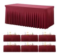 6 Pack Burgundy Spandex Tablecloth for 6 Foot Rectangle Tables, Wrinkle Free Fitted Table Cloth Cover 6ft Maroon Stretchy Tablecloths with Skirt for Parties Weddings Birthday Banquet Baby Shower