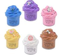 6 Pack Butter Slime Kit with Blue Stitch, Elephant, Unicorn, Candy, Dragon Fruit and Coffee Charms, Scented DIY Slime Supplies for Girls and Boys, Stress Relief Toy for Kids Education, Party and Gift