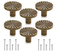 6 Pack Cabinet Knobs, Antique Brass Kitchen Cabinet Handles Cupboard Door Knobs Drawer Handle Pulls Dresser Wardrobe Knob with Screws Set for Cupboard Dresser Wardrobe Drawers Jewelry Boxes