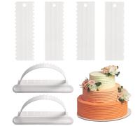 6 Pack Cake Scraper and Arch Guide Ruler Set, Plastic Sawtooth Decorating Comb, Mousse Buttercream Fondant Cake Edge Tools for Kitchen Baking Measuring DIY (White)
