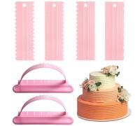 6 Pack Cake Scraper and Arch Guide Ruler Set, Plastic Sawtooth Decorating Comb, Mousse Buttercream Fondant Cake Edge Tools for Kitchen Baking Measuring DIY (Pink)