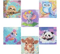 6 Pack Cartoon Diamond Art Kits for Kids Ages 6-8-10-12,Colorful Cute Animals Full Drill Diamond Painting Kits for Kids,Easy DIY Gem Mosaic Kit Art Crafts for Kid Gifts 6X6 Inch.