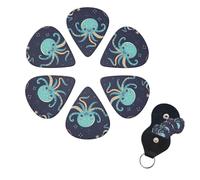 6 Pack Cartoon Octopus Guitar Picks with Guitar Pick Holder, Personalized Celluloid Plectrums for Acoustic Guitar, Bass, Ukulele, Cool Bass Accessories Gifts for Men Women 0.46mm