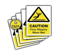 6 Pack - Caution Floor Slippery When Wet Vinyl Sticker Signs - Caution Wet Floor