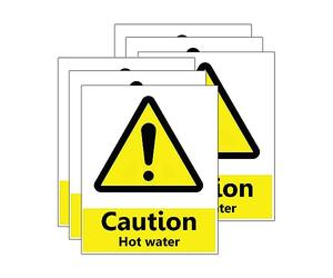 6-Pack "Caution Hot Water" Vinyl Sticker Signs - Weatherproof, Sun Resistant, Durable Safety Decals - Size 110mm x 90mm - For restaurants, bars and commercial Kitchens
