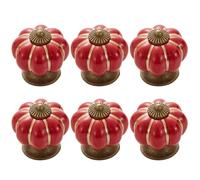 6 Pack Ceramic Pumpkins Knobs, Vintage Kitchen Cabinet Knobs Pulls, Retro Ceramic Dresser Knobs, Decorative Drawer Pull Knob Handles for Closet, Cupboard, Furniture Door Knobs (Red)