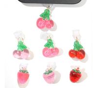 6 Pack Charms Accessories for E-Reader, About Strawberry Cherry Dust Plug Charm Compatible with Type C Charging Port, Gift for Book Lover Readers Men Women Teachers Students, Type C/USB C Dust Plug