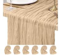 6 Pack Cheesecloth Table Runner Beige 17.7 x 108 inch Rustic Boho Gauze Fabric Table Runner Romantic Long Cheesecloth Table Runner for Wedding, Festival, Anniversary, Dinner and Outdoor Events