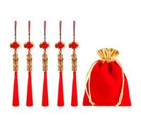 6 Pack Chinese Fortune Coins with Red Velvet Blessing Bag set - Traditional Feng Shui Coins with Red String & Lucky Bag for Chinese New Year Health Wealth and Success