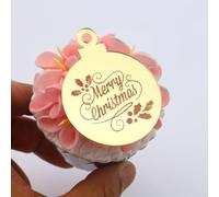 6 Pack Christmas Cupcake Toppers Gift Tags Merry Christmas Tag by 3 LITTLE DESSERTS (Leaf Mirror Silver)