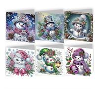 6 Pack Christmas Diamond Art Painting Greeting Card Kits, Christmas Wreath Snowman Animal with Snata Hat Card with Envelope, DIY Gifts for Xmas Holiday Party