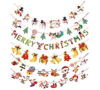 6 Pack Christmas Hanging Bunting Garland Decorations - Reusable Paper Christmas Banners Bunting with Santa, Reindeer, Snowmen Patterns, Xmas Decor for Window, Wall, Fireplace, Tree & Office Party