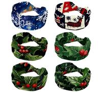 6-Pack Christmas Holiday Scandinavian Patchwork 2 Wide Stretch Headbands for Women - Non-Slip Extra Wide Turban Hair Bands for Workout, Sports & Daily Use