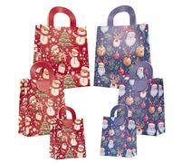 6 Pack Christmas Paper Gift Bags,Assorted Size with Handles for Xmas Holiday Presents,Reusable Red & Blue Wrapping Bag