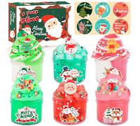 6 Pack Christmas Slime Kit, Fluffy Cloud Slime, Clear Crunchy & Butter Slime Making Kit for Kids, Soft & Stretchy, Birthday Gifts, Christmas Party Favors for Girls and Boys, Party Bag Fillers