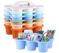 6 Pack Classroom Caddy Organizer with Handle Morandi Plastic Table Caddy Drink Cup Caddies Holder 12×9×3.5 Inches Storage School Supplies 6 Compartments for Table Crayon Pencil Cup Marker Craft