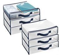 6 Pack Clear Clothes Organizer with Reinforced Handle, 15.7x11.8x3.9 Inch Vinyl Bag with Sturdy Zipper, Travel Bed Sheet Storage for Clothing, Blanket, Duvet, Pillow (Blue)