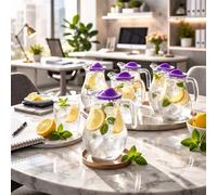 6 Pack Clear Glass Jugs with Handle Transparent Thick Glass Serving Pitcher with Spout for Cocktails, Juice, Water, Punch (6X Lavender Jugs)