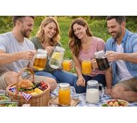 6 Pack Clear Glass Jugs with Handle Transparent Thick Glass Serving Pitcher with Spout for Cocktails, Juice, Water, Punch (6X Dalia Jugs)