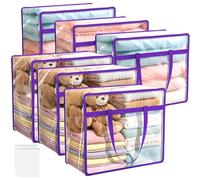 6 Pack Clear Plastic Storage Bags, 40L Foldable Clothes Storage Bags with Zips Moving Bags with Reinforced Handle Bedding Laundry Packing Bags Plastic Loft Wardrobe Organiser for Quilt Blanket Duvet