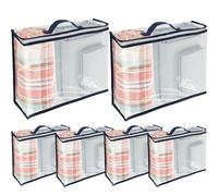6 Pack Clear Pvc Clothes Storage Bags with Zip Reinforced Handle Under Bed Bedding Organiser Blankets Storage Boxes Dustproof Transparent Moving Totes for Sweater Bed Sheet Quilt 40x30x10 cm (Blue)