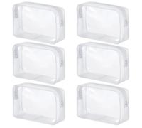6 Pack Clear PVC Cosmetic Bag Set, Zippered Travel Toiletry Organizer for Makeup Shower Essentials, Waterproof Pouch for Travel Gym Home, White